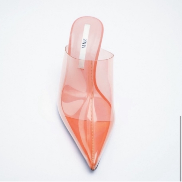 NWT ZARA HEELS CORAIL VINYL MULES POINTED TOE TRANSPARENT REF. 3838/810 - Picture 5 of 8
